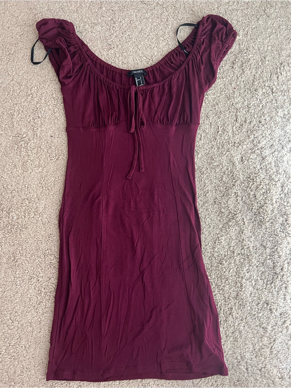 Forever 21 Burgundy Off-Shoulder Tie Front Tunic Top